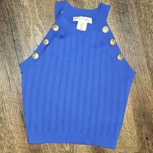 Happily Grey Nautical Blue Knit Top with Gold Buttons